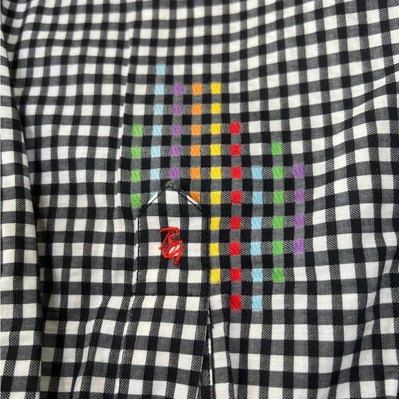 Robert Graham Flip Cuff Rainbow Gingham Plaid Check Embroidered Button Down XL - Picture 10 of 14